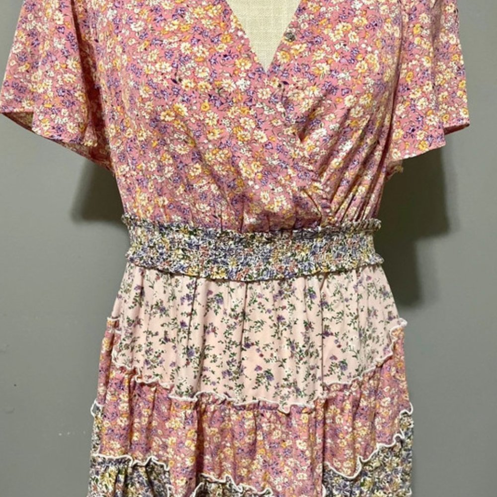 Pink Flowery Mid Dress